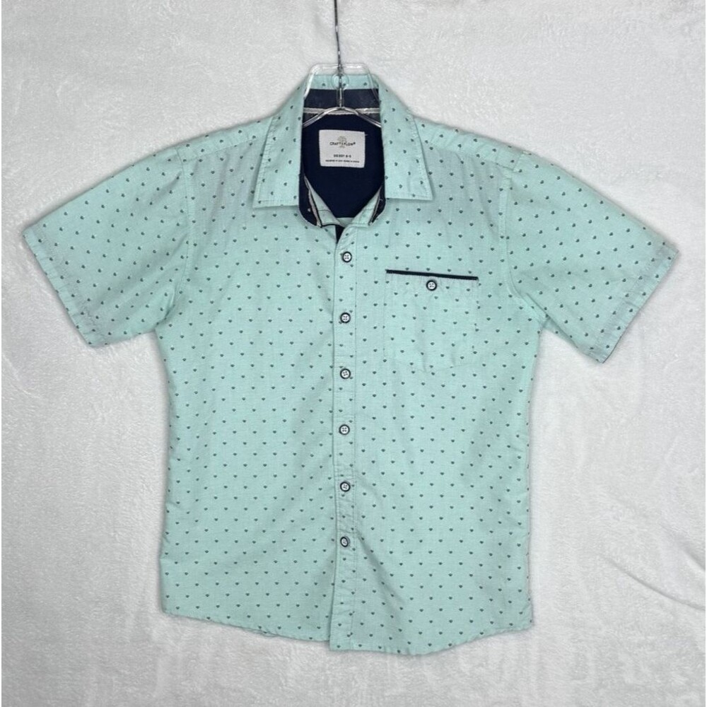 Craft Flow Big Boys Short Sleeve Button Up Shirt Size S Mint Green Easter Summer